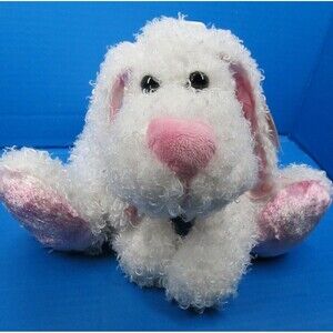 Walmart  Curly White Puppy Dog Plush Heart Nose V-day w/Tag Heart Button Floppy